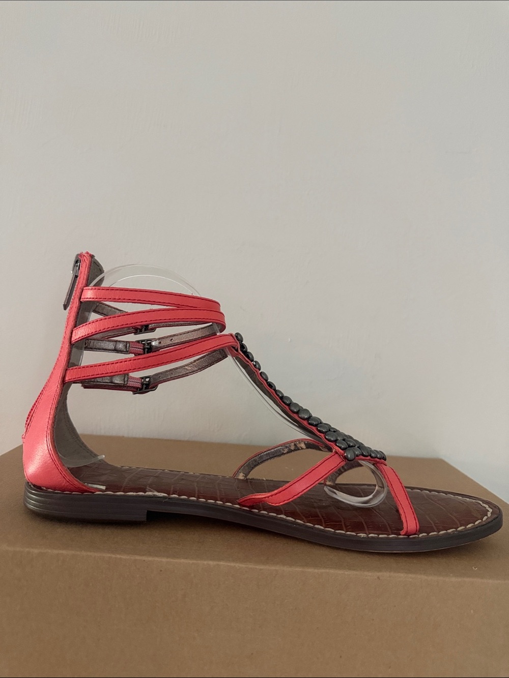 SAM EDELMAN Ginger Studded Gladiator Sandals Ankle Strap Flats Leather Size 8 - Picture 5 of 14